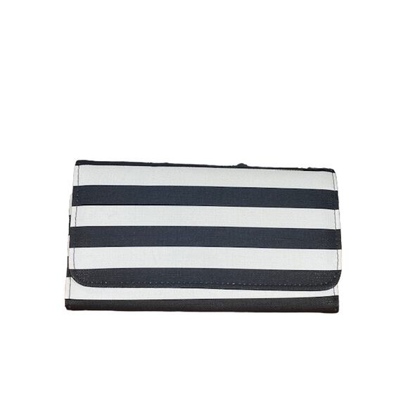 Kut From The Cloth Navy Blue Canvas Striped Trifold Wallet Women - Picture 1 of 8